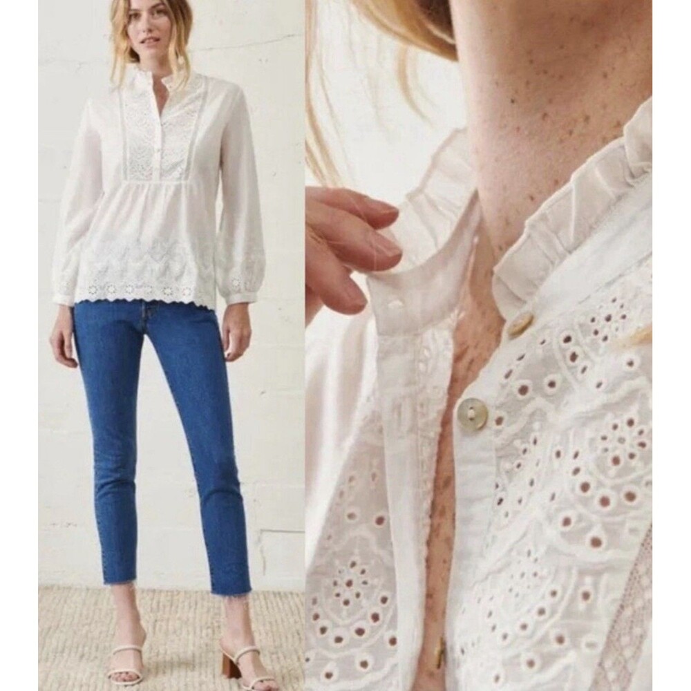WVN. Eyelet White Long Sleeve Blouse Organic Cotton Medium